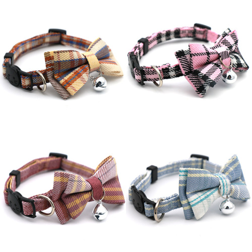 LOS ANDES Cat Collar Breakaway with Cute Bow Tie and Plaid Flower for Kitty Adjustable Safety