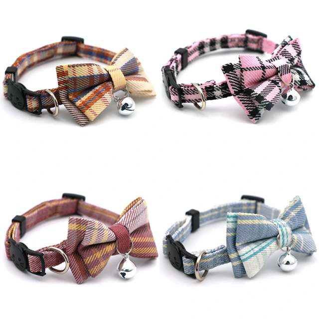 LOS ANDES Cat Collar Breakaway with Cute Bow Tie and Plaid Flower for Kitty Adjustable Safety