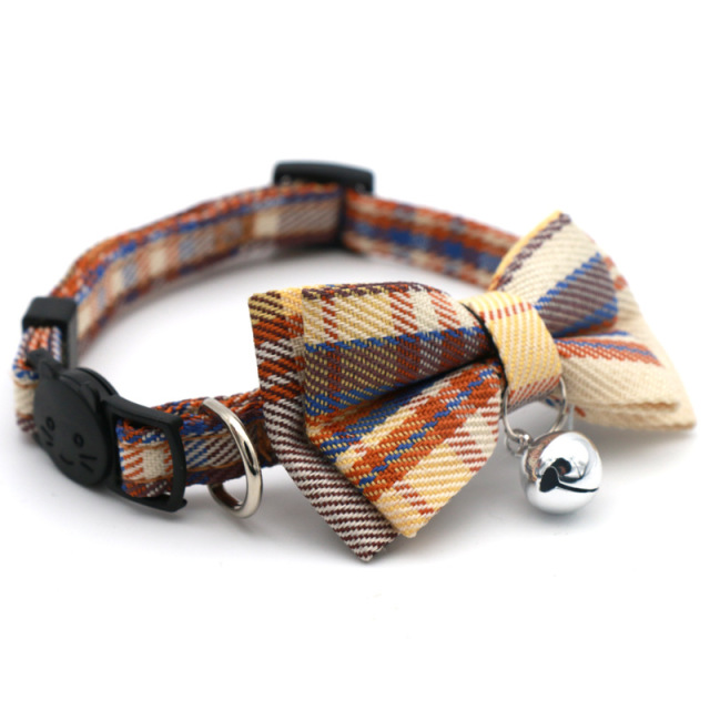 LOS ANDES Cat Collar Breakaway with Cute Bow Tie and Plaid Flower for Kitty Adjustable Safety