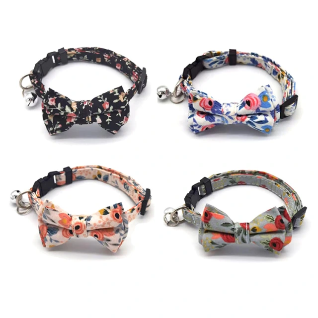 LOS ANDES Cat Collar Breakaway with Cute Bow Tie and Flower Printed for Kitty Adjustable Safety