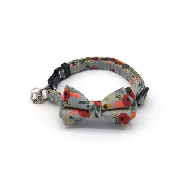 LOS ANDES Cat Collar Breakaway with Cute Bow Tie and Flower Printed for Kitty Adjustable Safety