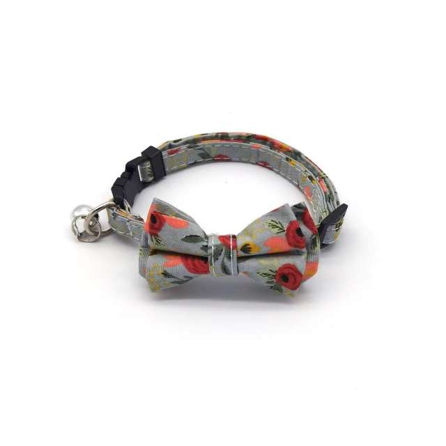 LOS ANDES Cat Collar Breakaway with Cute Bow Tie and Flower Printed for Kitty Adjustable Safety