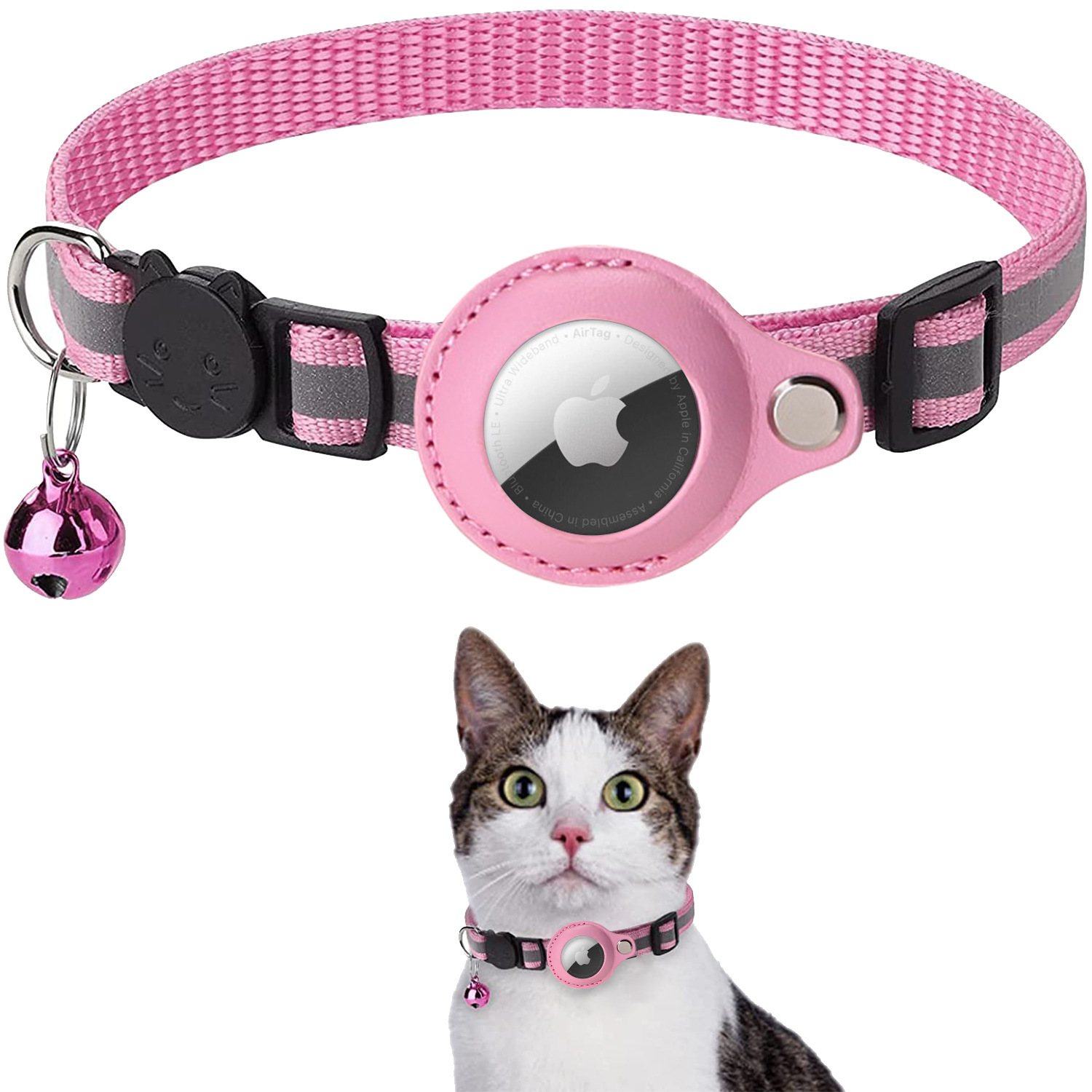 LOS ANDES Airtag Cat Collar Breakaway, Reflective Kitten Collar with Apple Air Tag Holder and Bell for Girl Boy Cats