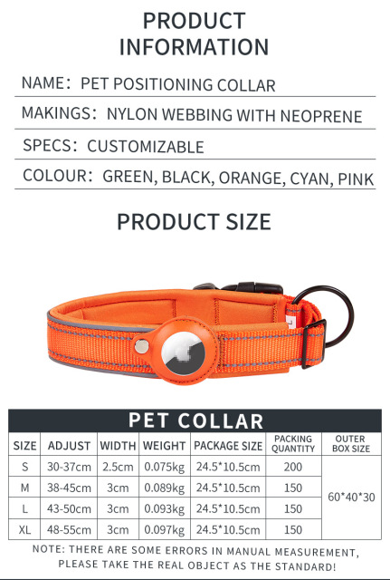 LOS ANDES Reflective AirTag Dog Collar, Padded Apple Air Tag Dog Collar, Heavy Duty Dog Collar with AirTag Holder Case, Adjustable Air Tag Accessories Pet Collar for Small Medium Large Dogs