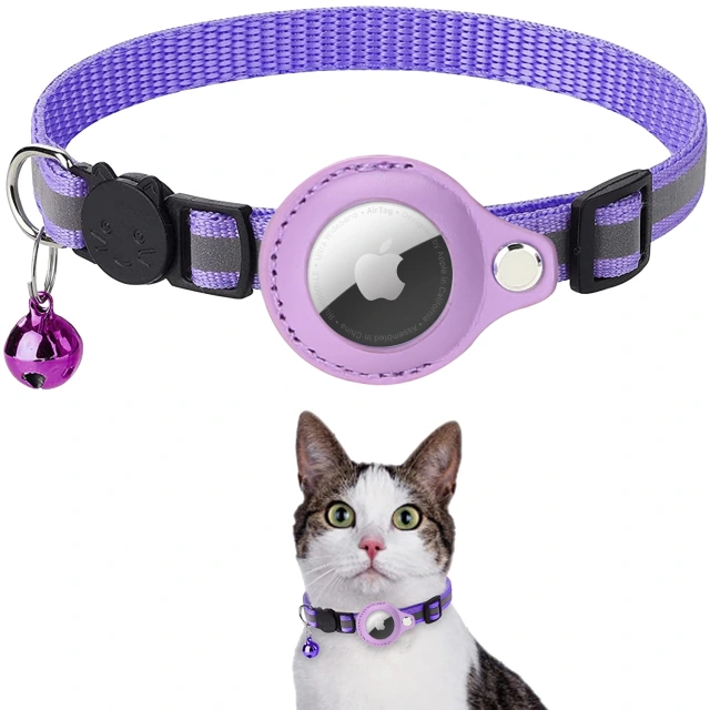 LOS ANDES Airtag Cat Collar Breakaway, Reflective Kitten Collar with Apple Air Tag Holder and Bell for Girl Boy Cats