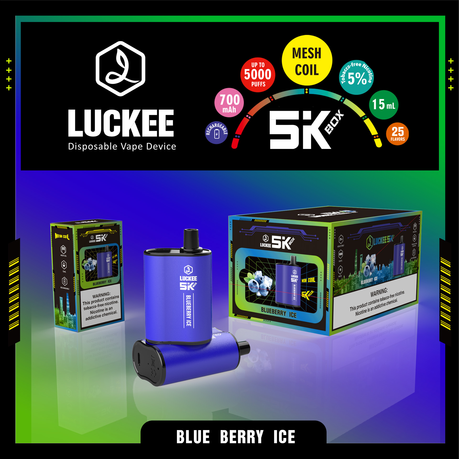 Luckee 5k box disposable vape 5000 puffs mesh coil NEW Package