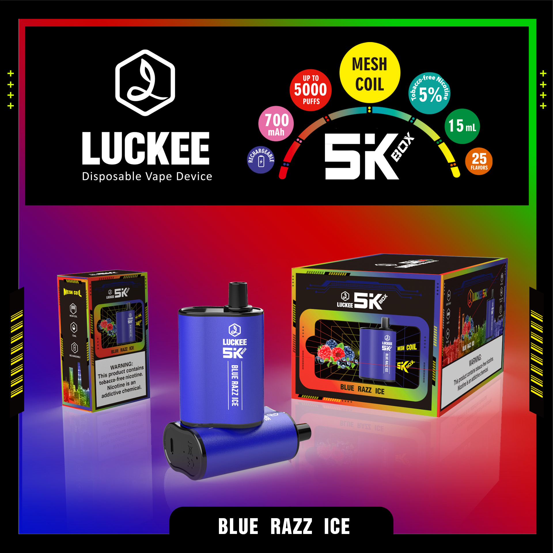 Luckee 5k box disposable vape 5000 puffs mesh coil NEW Package