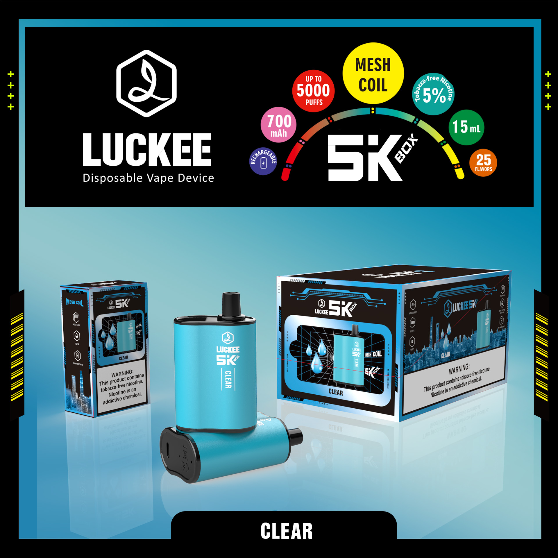 Luckee 5k box disposable vape 5000 puffs mesh coil NEW Package