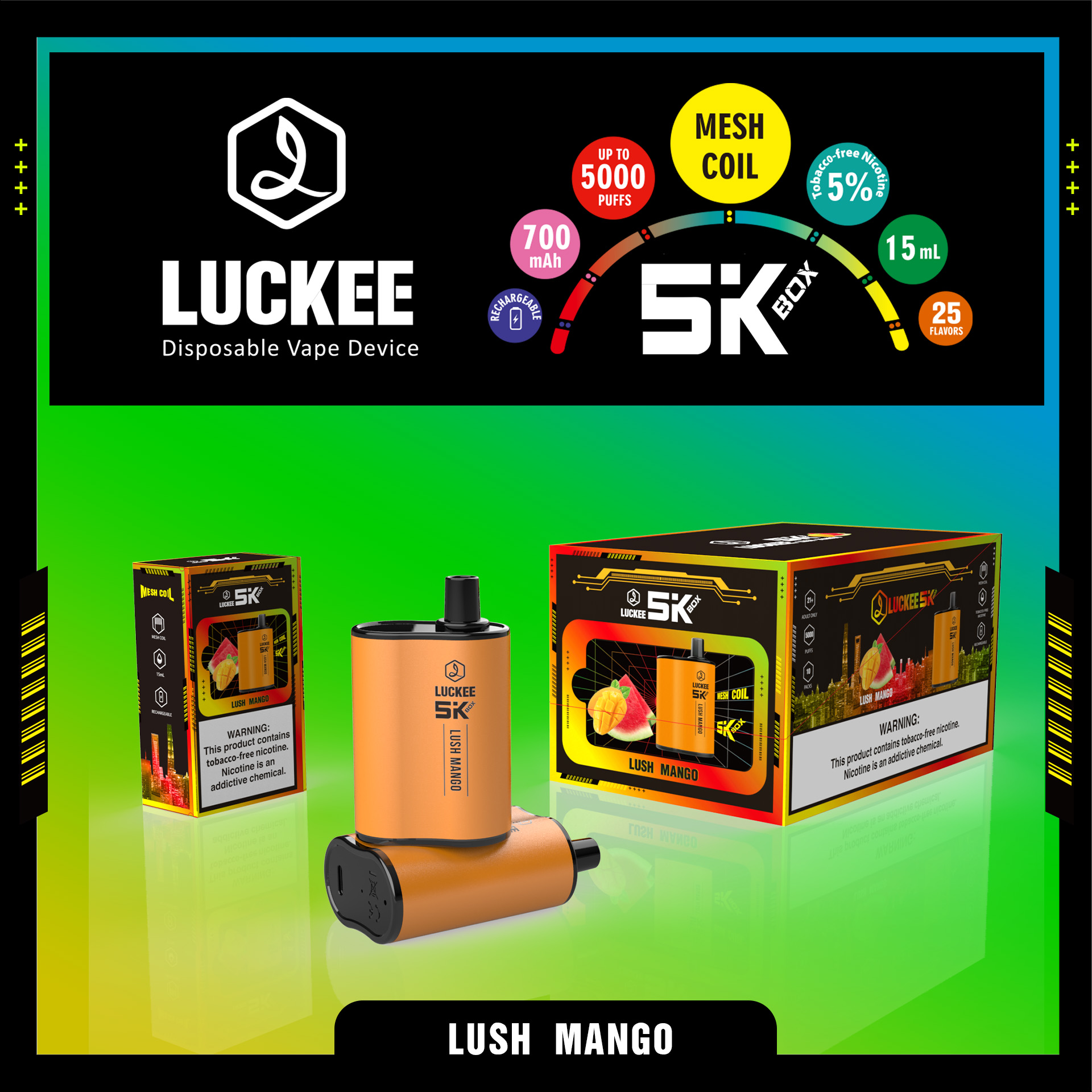 Luckee 5k box disposable vape 5000 puffs mesh coil NEW Package
