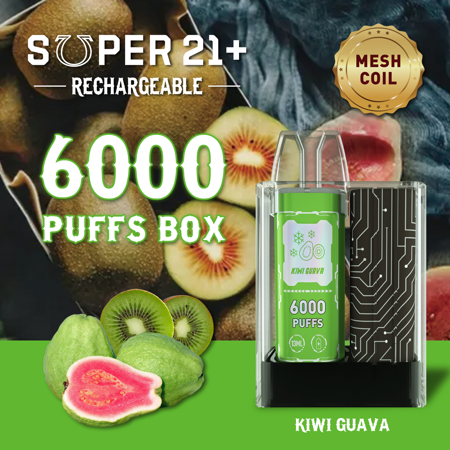 Super21+ DISPOSABLE Device Mesh Coil 6000 PUFFS 5% Rechargeable type C