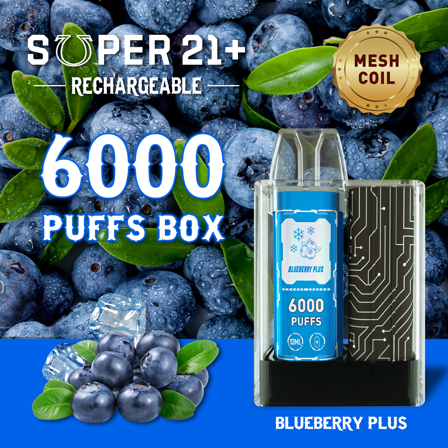 Super21+ DISPOSABLE Device Mesh Coil 6000 PUFFS 5% Rechargeable type C