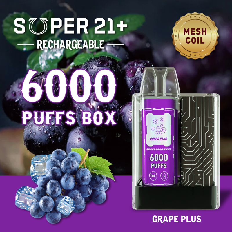 Super21+ DISPOSABLE Device Mesh Coil 6000 PUFFS 5% Rechargeable type C