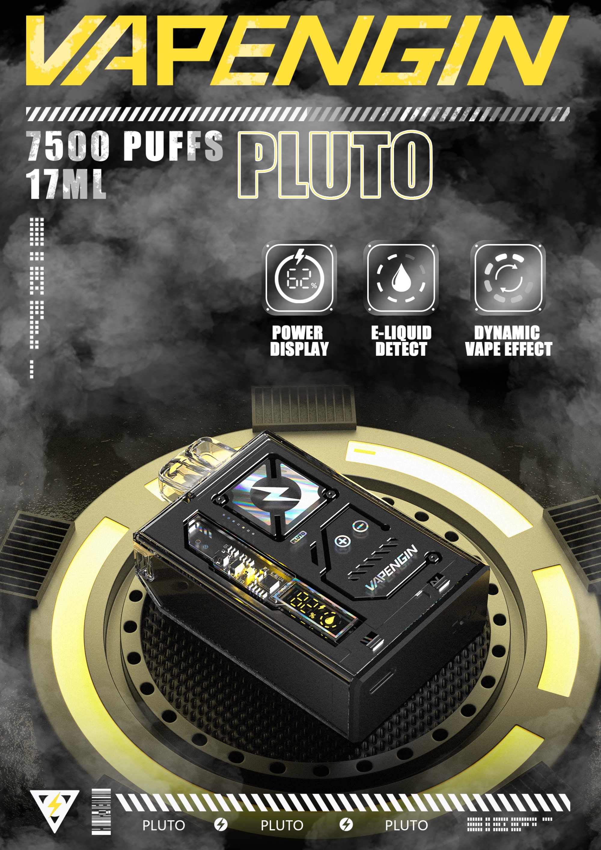 Vapengin Pluto 7500 puffs disposable vape with liquid & battery display screen
