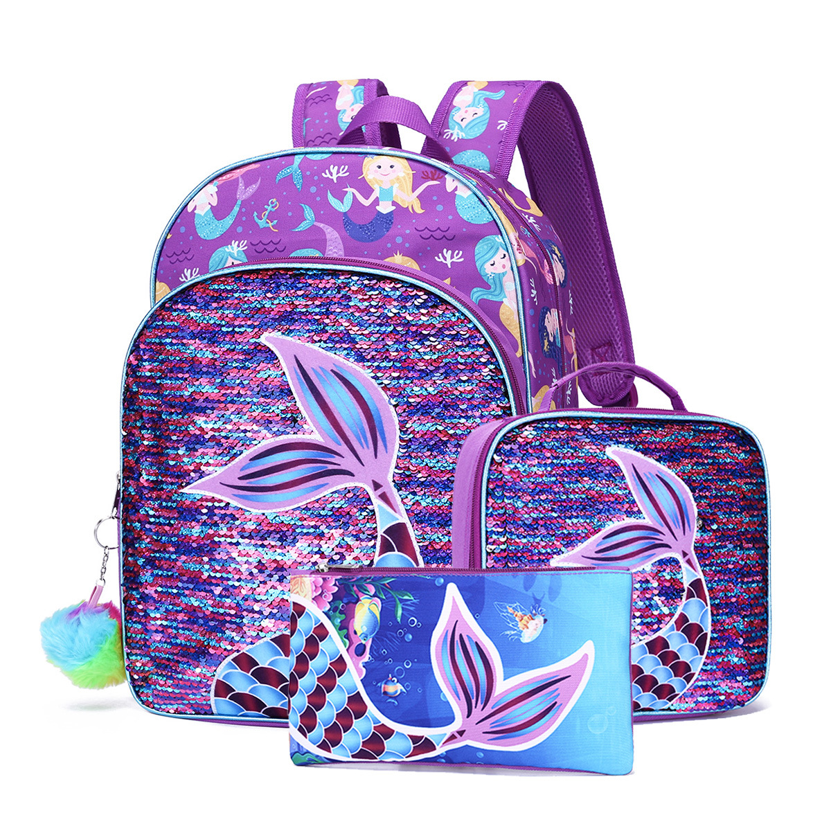 Purple Mermaid School Backpack for kids and Teenagers