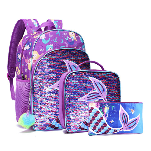 Purple Mermaid School Backpack for kids and Teenagers