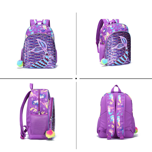 Purple Mermaid School Backpack for kids and Teenagers