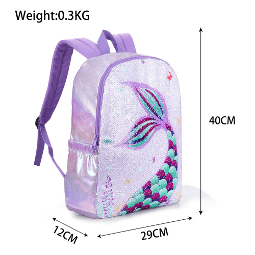 Light Purple Mermaid School Backpack for kids and Teenagers