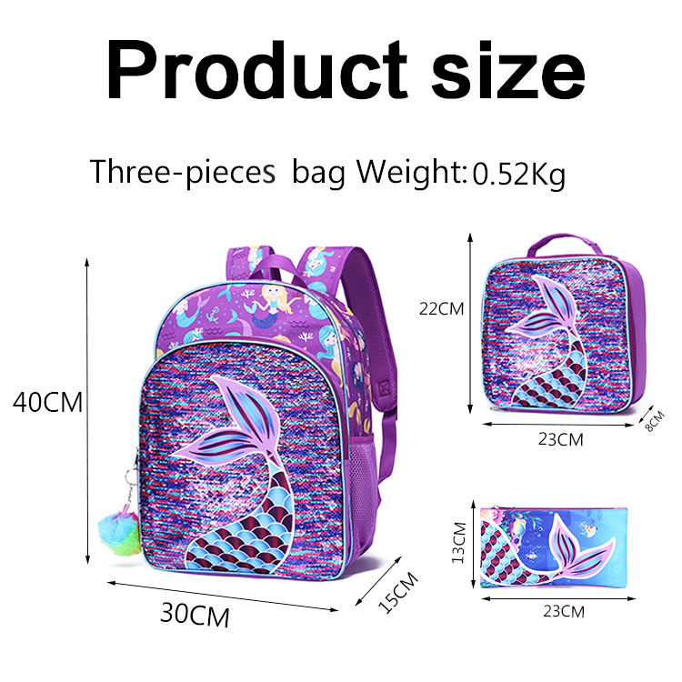 Purple Mermaid School Backpack for kids and Teenagers