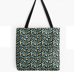 Blue Turquoise Gold Metallic Leopard Print Fur Spots Tote Bag