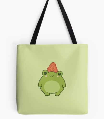 Pastel Strawberry Frog: Kawaii Cottagecore Aesthetic Chubby Froge Tote Bag