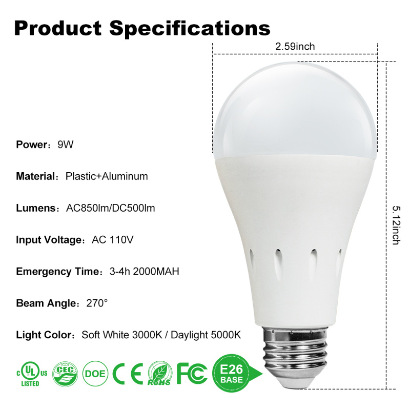 Rechargeable Emergency LED Bulb (muti fixture) 2 Pack