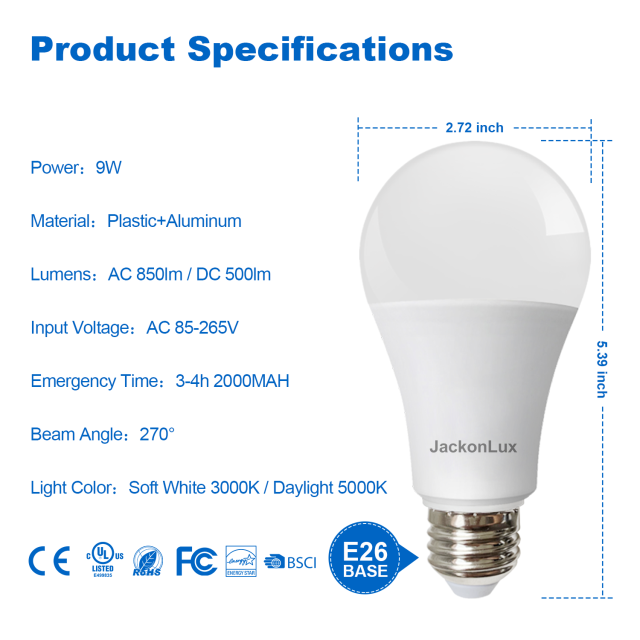 4 Pack Emergency-Rechargeable-Light-Bulb, 3000K Soft White Light