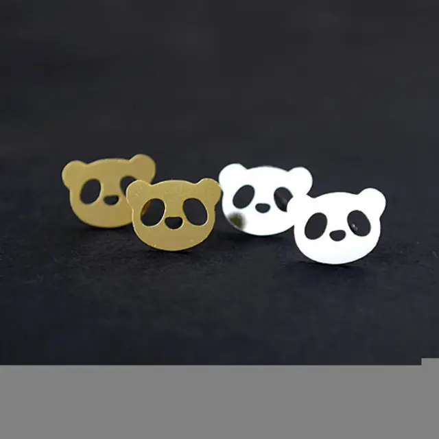 Stud Earrings, Panda Brass Earrings, Raw Brass Stud Earrings With Stainless Steel Earring Posts, Earring Stud Findings (ZEN094) 4pcs/Lot
