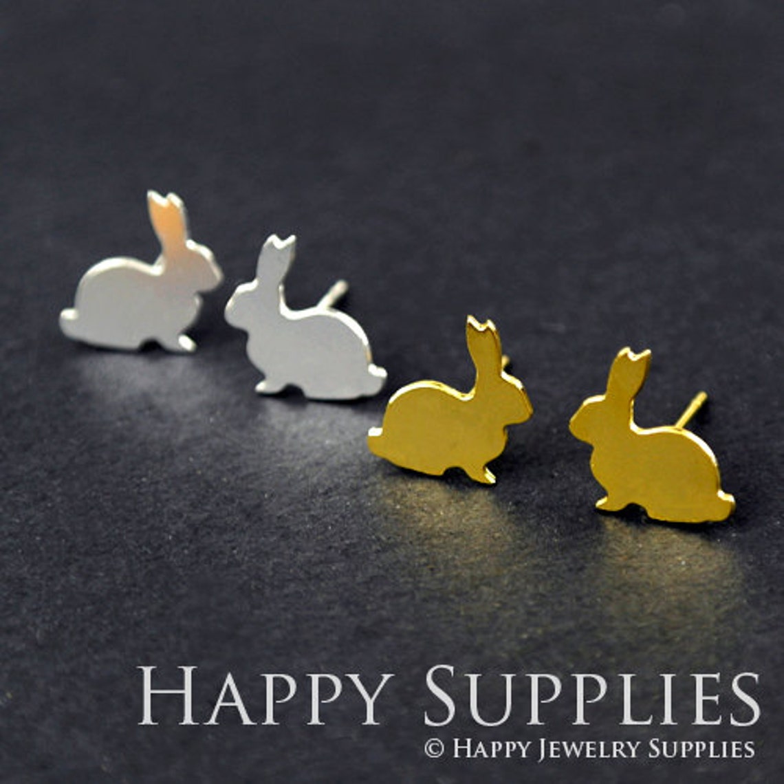 Stud Earrings, Rabbit Brass Earrings, Raw Brass Stud Earrings With Stainless Steel Earring Posts, Earring Stud Findings (ZEN022) 4pcs/Lot
