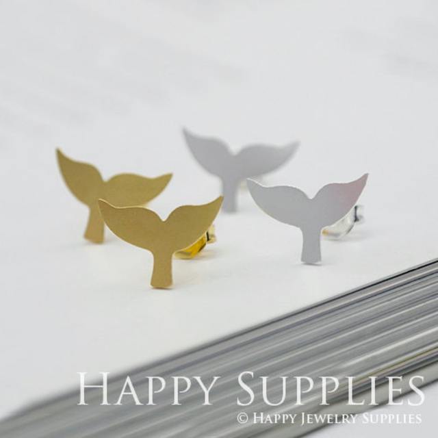 Stud Earrings, Mermaid Fishtail Brass Earrings, Raw Brass Stud Earrings With Stainless Steel Earring Posts, Earring Stud Findings (ZEN074) 4pcs/Lot
