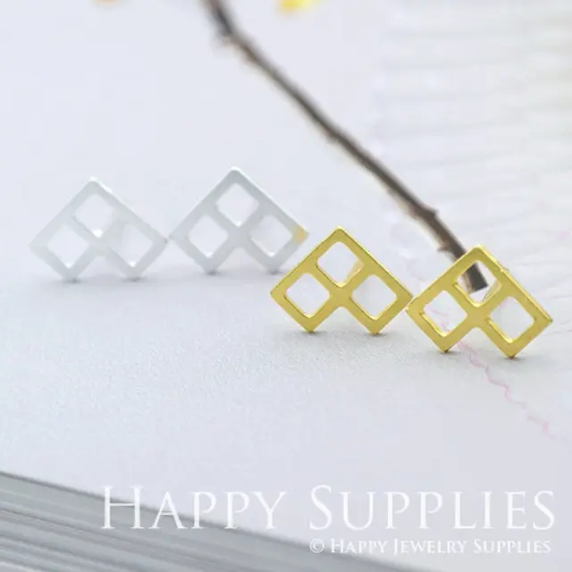 Stud Earrings, Geometry Brass Earrings, Raw Brass Stud Earrings With Stainless Steel Earring Posts, Earring Stud Findings (ZEN013) 4pcs/Lot