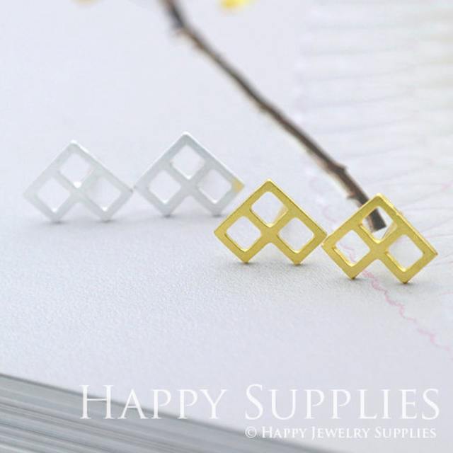 Stud Earrings, Geometry Brass Earrings, Raw Brass Stud Earrings With Stainless Steel Earring Posts, Earring Stud Findings (ZEN013) 4pcs/Lot