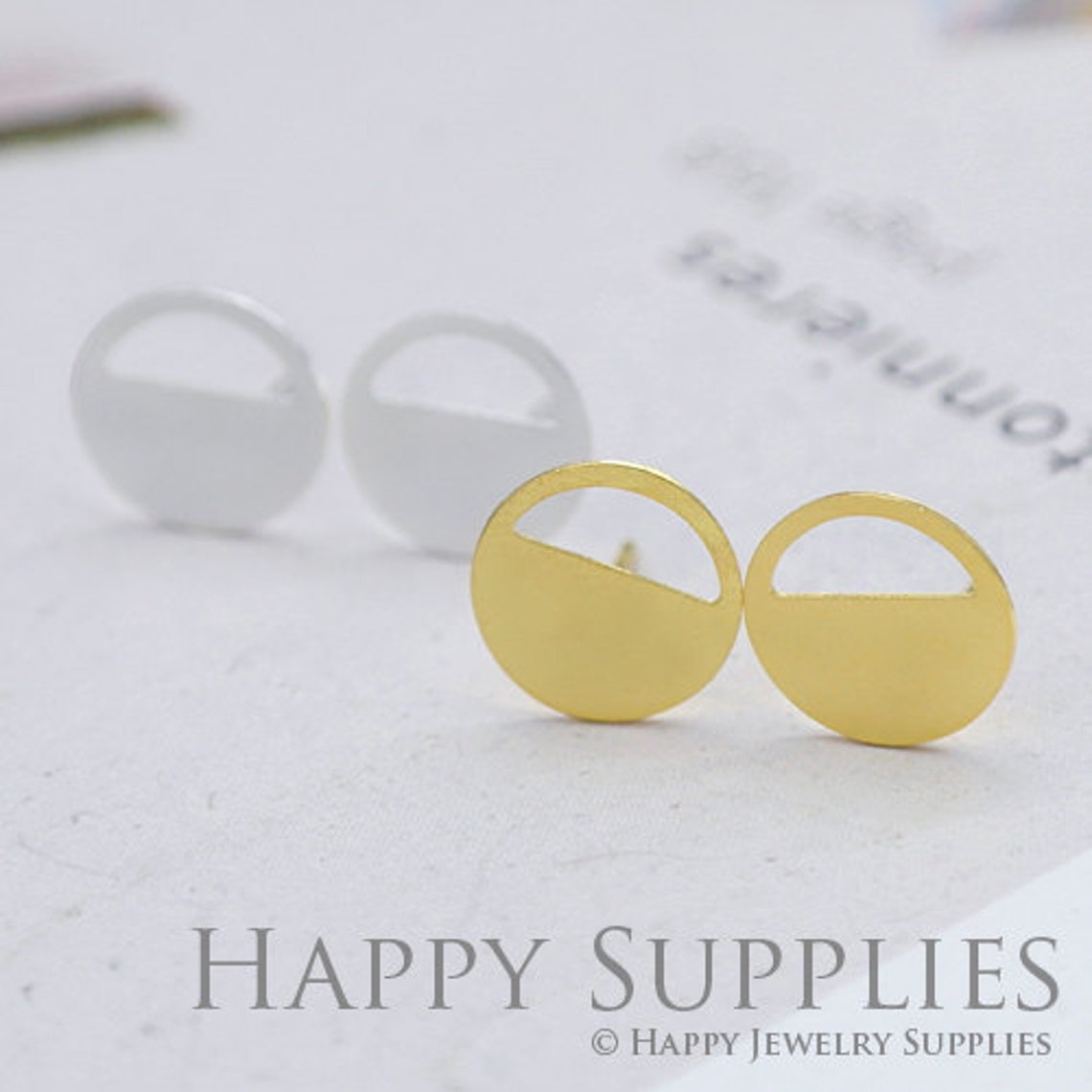 Stud Earrings,Round Brass Earrings, Raw Brass Stud Earrings With Stainless Steel Earring Posts, Earring Stud Findings (ZEN062) 4pcs/Lot