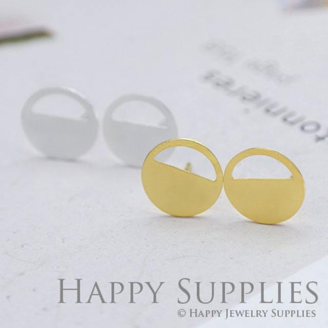 Stud Earrings,Round Brass Earrings, Raw Brass Stud Earrings With Stainless Steel Earring Posts, Earring Stud Findings (ZEN062) 4pcs/Lot