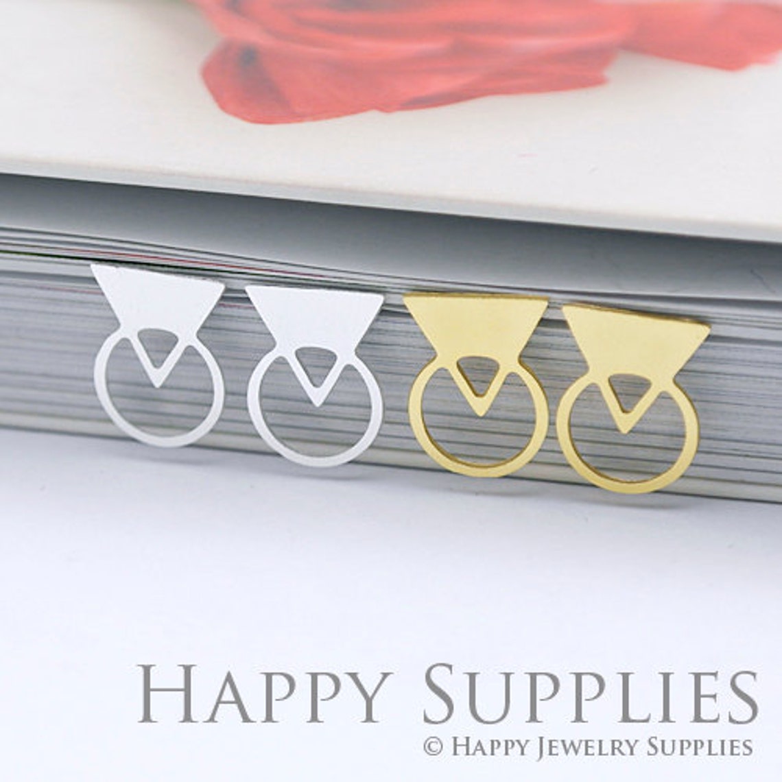 Stud Earrings,Diamond Ring Brass Earrings, Raw Brass Stud Earrings With Stainless Steel Earring Posts, Earring Stud Findings (ZEN061) 4pcs/Lot