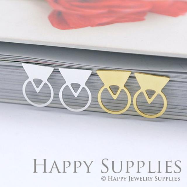 Stud Earrings,Diamond Ring Brass Earrings, Raw Brass Stud Earrings With Stainless Steel Earring Posts, Earring Stud Findings (ZEN061) 4pcs/Lot