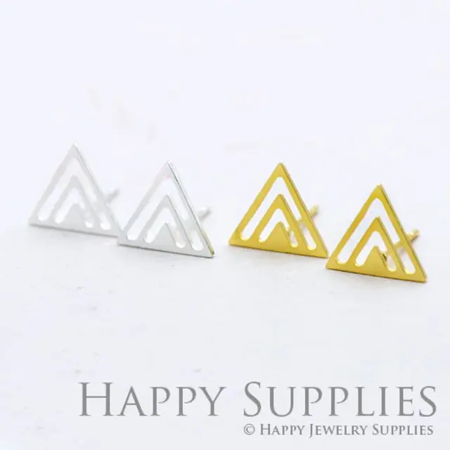 Stud Earrings, Triangle Brass Earrings, Raw Brass Stud Earrings With Stainless Steel Earring Posts, Earring Stud Findings (ZEN012) 4pcs/Lot