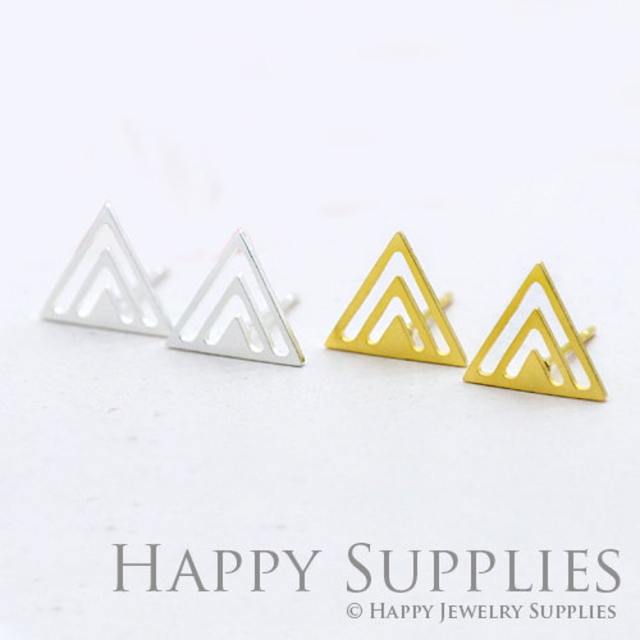 Stud Earrings, Triangle Brass Earrings, Raw Brass Stud Earrings With Stainless Steel Earring Posts, Earring Stud Findings (ZEN012) 4pcs/Lot