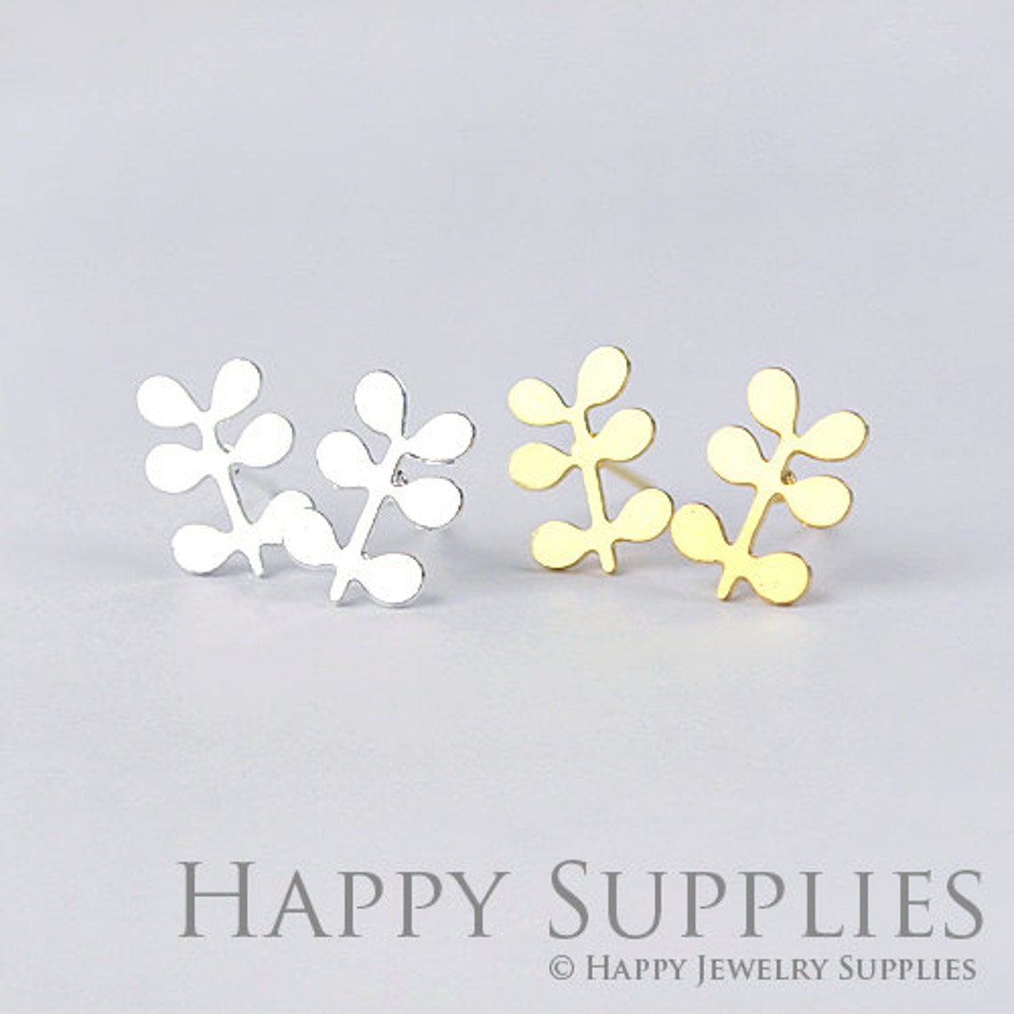 Stud Earrings,Little Grass Brass Earrings, Raw Brass Stud Earrings With Stainless Steel Earring Posts, Earring Stud Findings (ZEN039) 4pcs/Lot