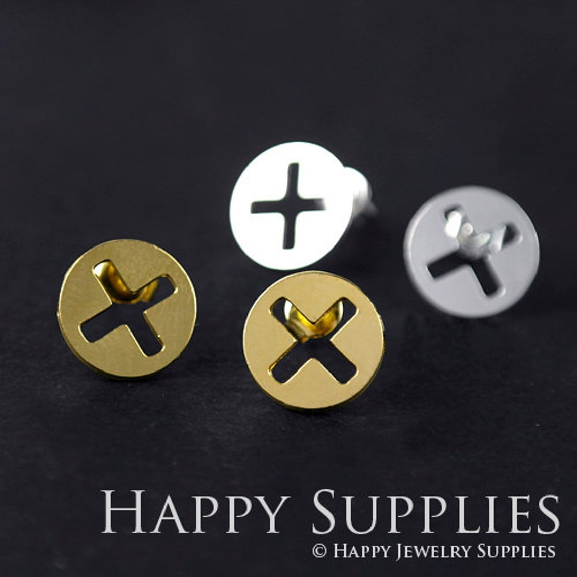 Stud Earrings, Cool Cross Brass Earrings, Raw Brass Stud Earrings With Stainless Steel Earring Posts, Earring Stud Findings (ZEN029) 4pcs/Lot