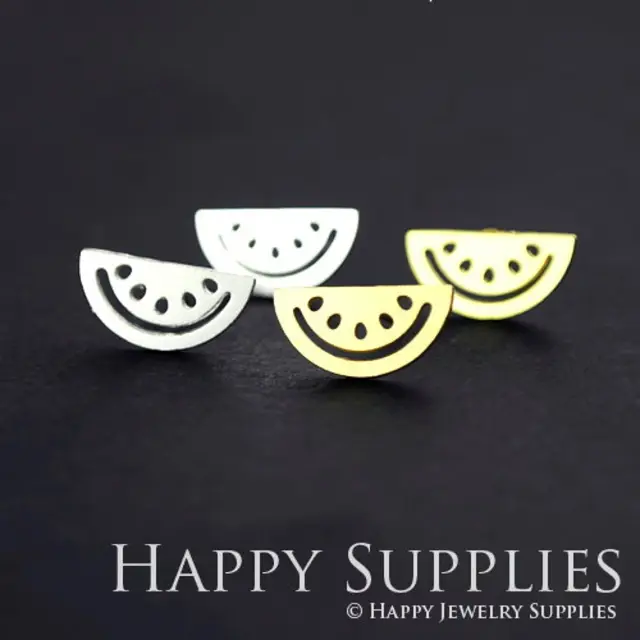 Stud Earrings, Watermelon Brass Earrings, Raw Brass Stud Earrings With Stainless Steel Earring Posts, Earring Stud Findings (ZEN092) 4pcs/Lot
