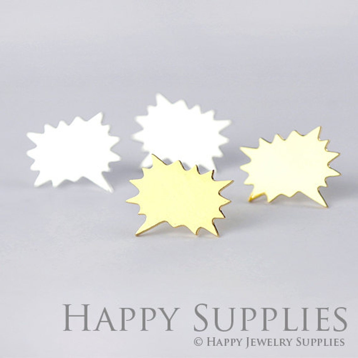 Stud Earrings, Dialog Box Brass Earrings, Raw Brass Stud Earrings With Stainless Steel Earring Posts, Earring Stud Findings (ZEN025) 4pcs/Lot