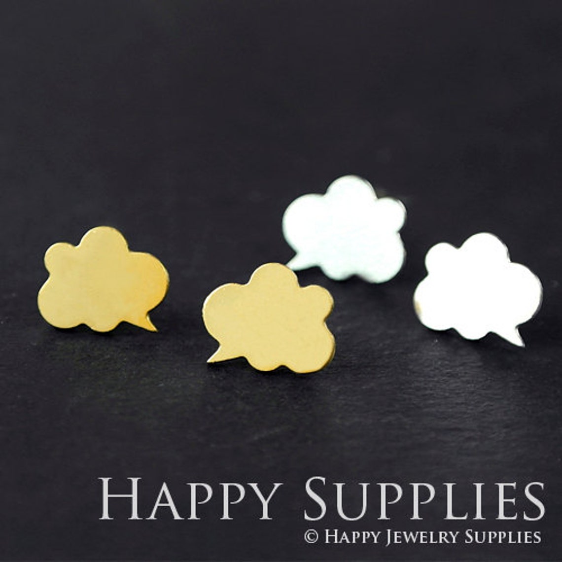 Stud Earrings,  Cloud Brass Earrings, Raw Brass Stud Earrings With Stainless Steel Earring Posts, Earring Stud Findings (ZEN033) 4pcs/Lot