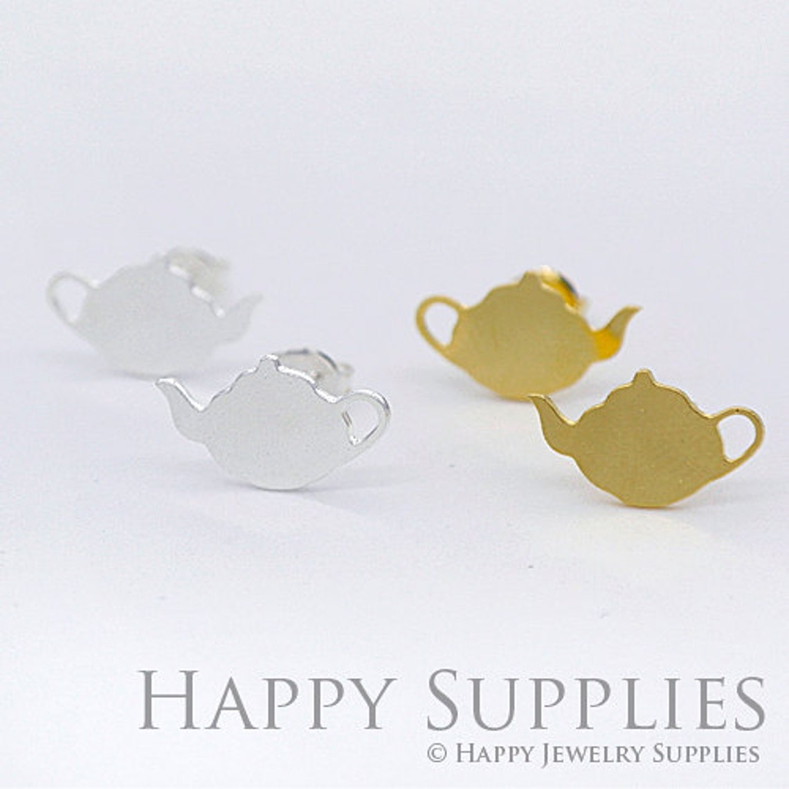 Stud Earrings,Chinese Teapot Brass Earrings, Raw Brass Stud Earrings With Stainless Steel Earring Posts, Earring Stud Findings (ZEN055) 4pcs/Lot