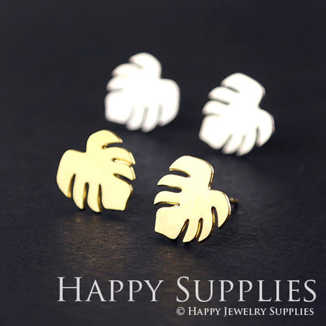Stud Earrings, Leaf  Brass Earrings, Raw Brass Stud Earrings With Stainless Steel Earring Posts, Earring Stud Findings (ZEN024) 4pcs/Lot