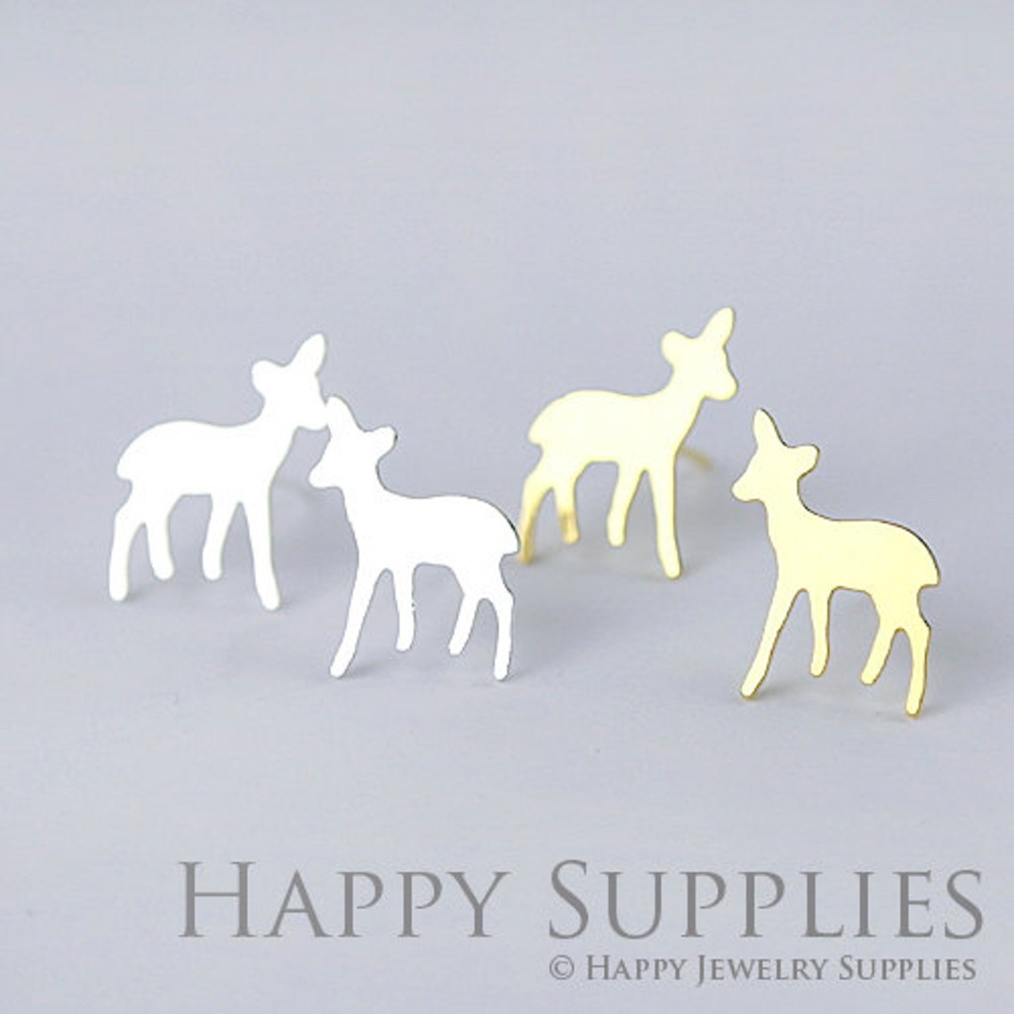 Stud Earrings,Deer Brass Earrings, Raw Brass Stud Earrings With Stainless Steel Earring Posts, Earring Stud Findings (ZEN042) 4pcs/Lot