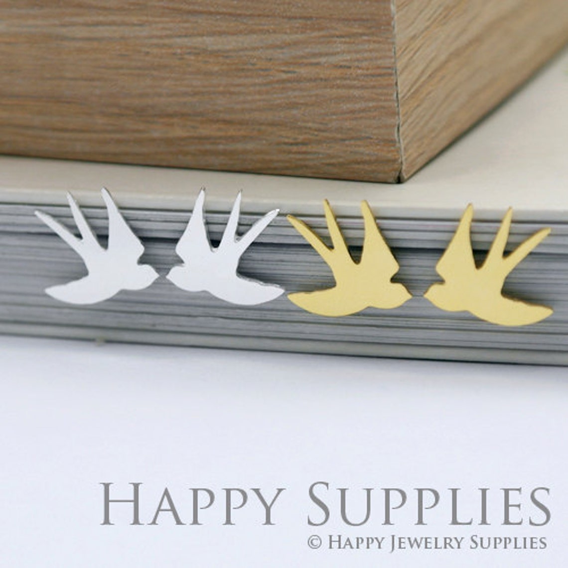 Stud Earrings, Swallow Brass Earrings, Raw Brass Stud Earrings With Stainless Steel Earring Posts, Earring Stud Findings (ZEN098) 4pcs/Lot