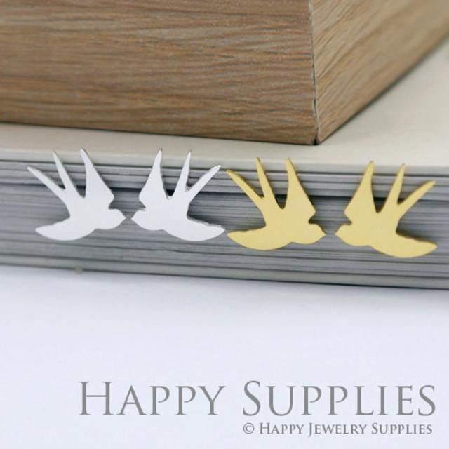 Stud Earrings, Swallow Brass Earrings, Raw Brass Stud Earrings With Stainless Steel Earring Posts, Earring Stud Findings (ZEN098) 4pcs/Lot