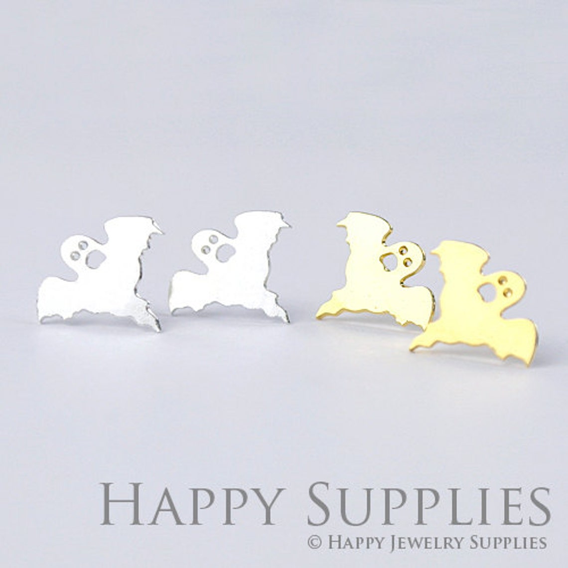 Stud Earrings,Halloween Ghost Brass Earrings, Raw Brass Stud Earrings With Stainless Steel Earring Posts, Earring Stud Findings (ZEN037) 4pcs/Lot