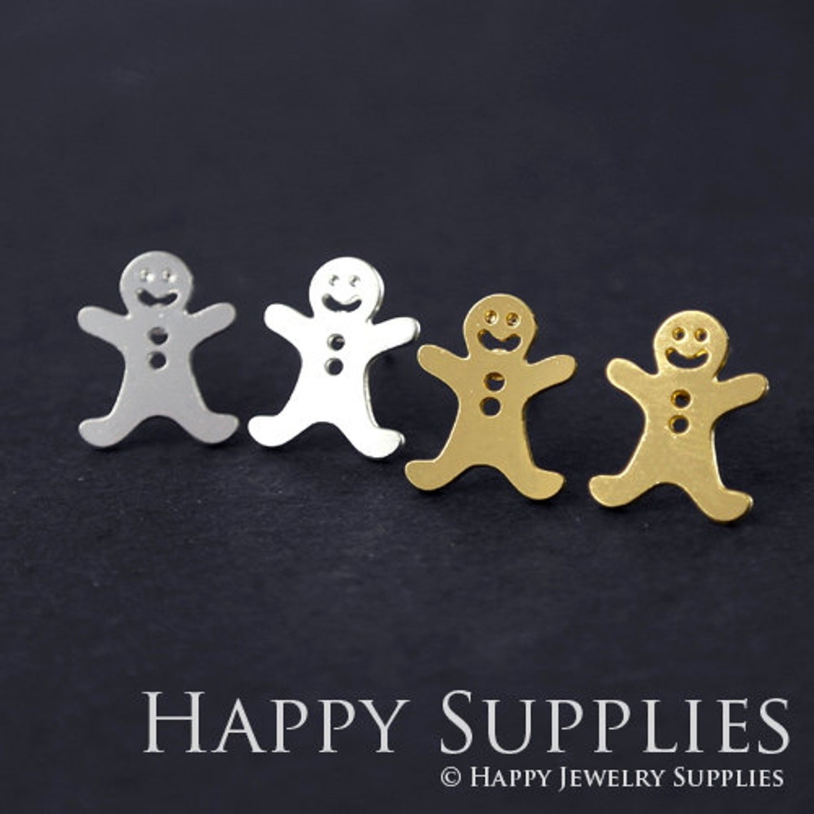 Stud Earrings, Gingerbread Man Brass Earrings, Raw Brass Stud Earrings With Stainless Steel Earring Posts, Earring Stud Findings (ZEN019) 4pcs/Lot