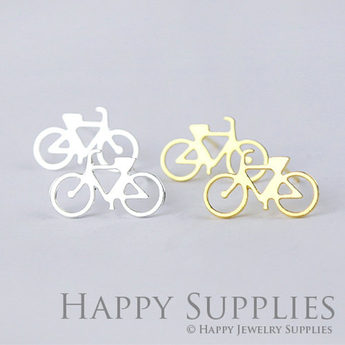 Stud Earrings,Bicycle Brass Earrings, Raw Brass Stud Earrings With Stainless Steel Earring Posts, Earring Stud Findings (ZEN043) 4pcs/Lot